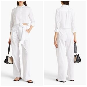 New NAADAM Pleated High Rise 100% Cotton Poplin Wide Leg White Pants Small/4 US